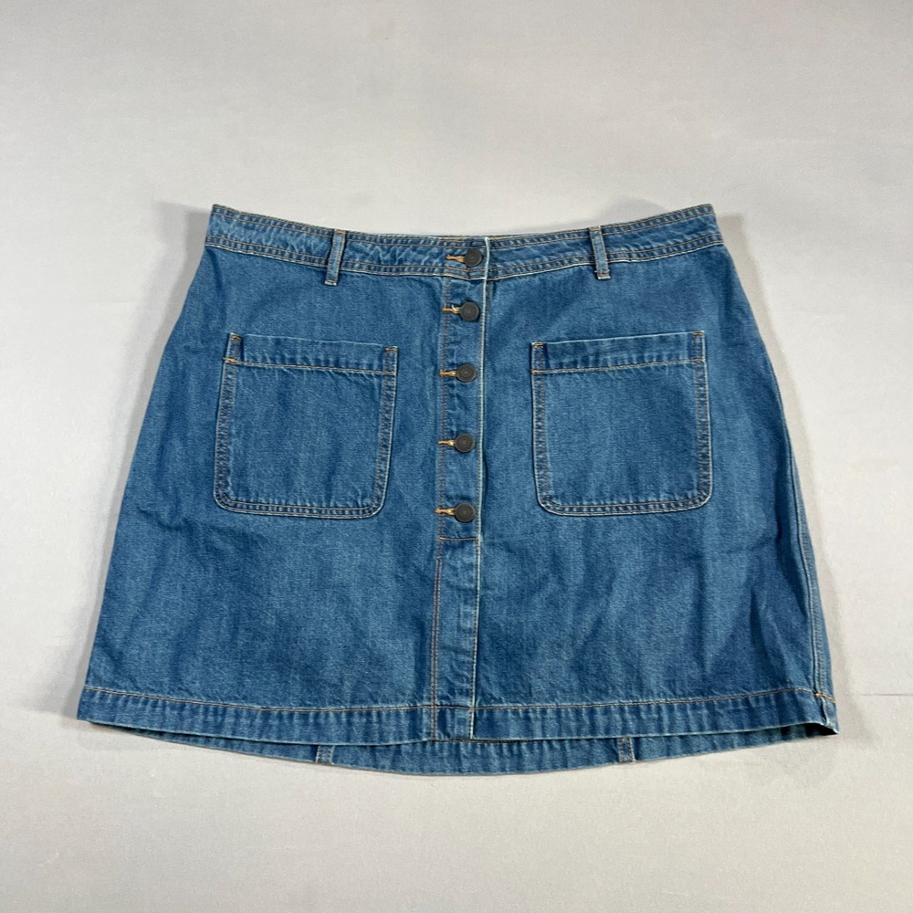 Old Navy A Line Denim Skirt Womens 16 Blue Cotton Belt Loops Button Front Casual